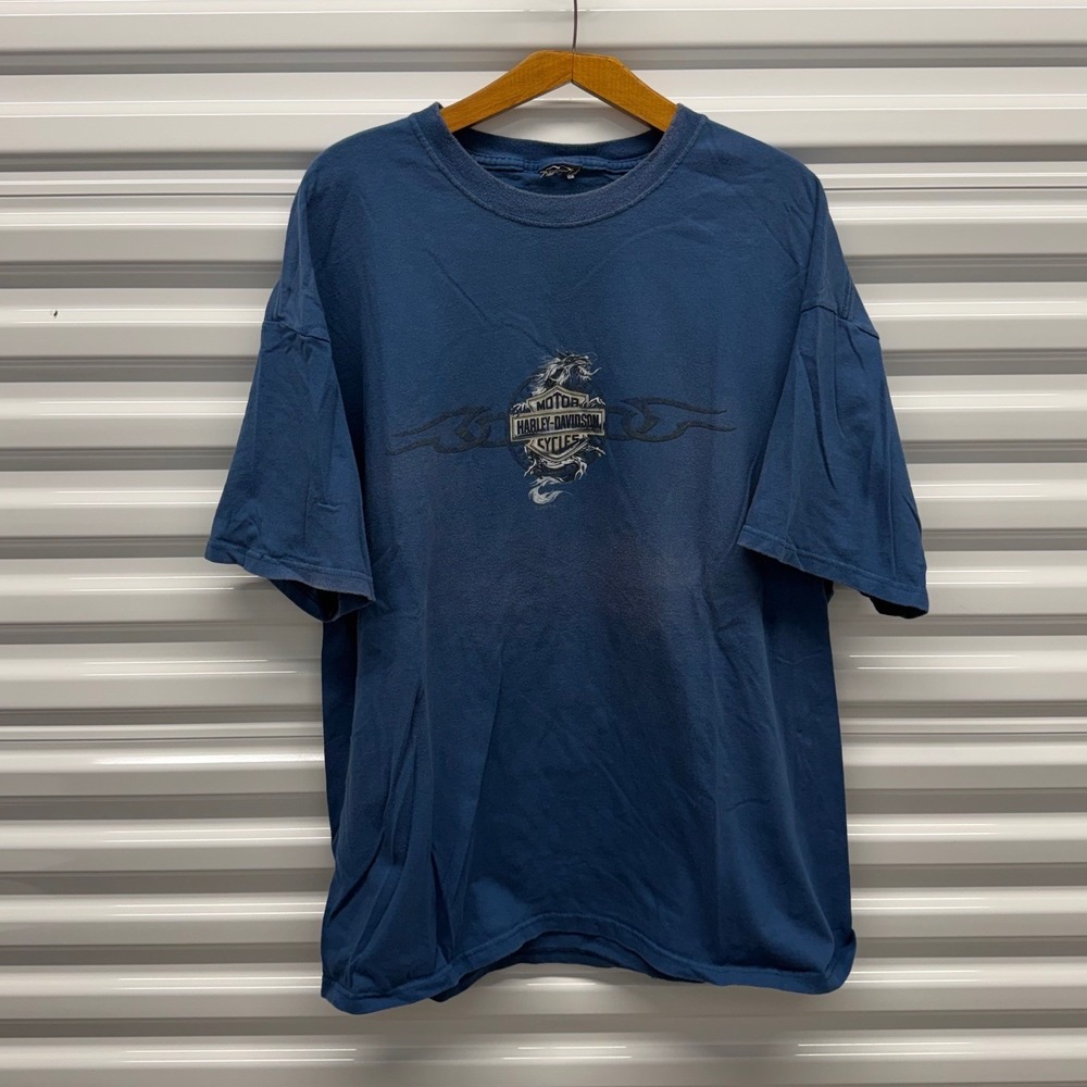 Vintage Harley Davidson Tribal Dragon Jnco Style y2k Faded Blue Mens XXL Shirt